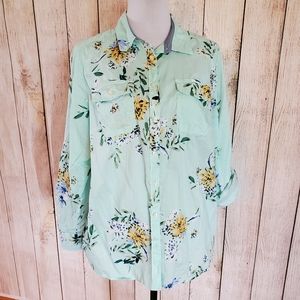 Mint floral button down